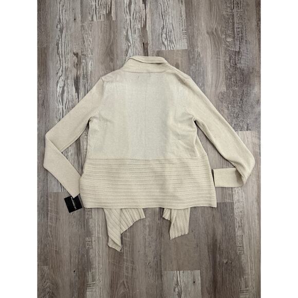 Liz Claiborne Career Metallic Open Front Cardigan Sweater Beige Women’s Medium - Picture 3 of 13